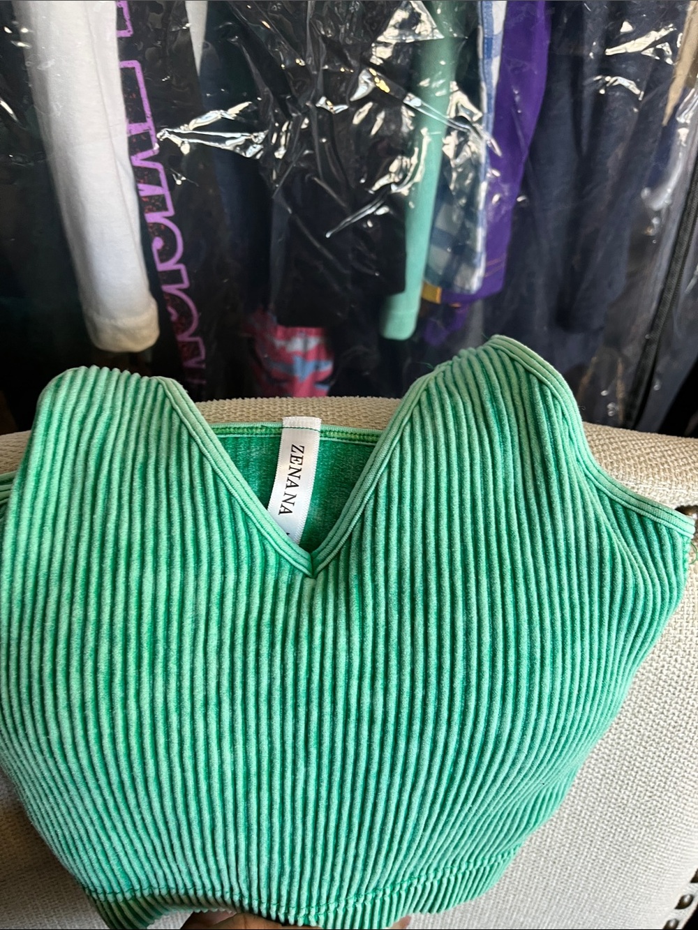 Zenana Outfitters Green Ribbed V-Neck Tank Top
